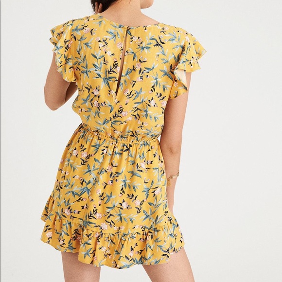 Floral Yellow Wrap Dress Romper - Picture 2 of 5